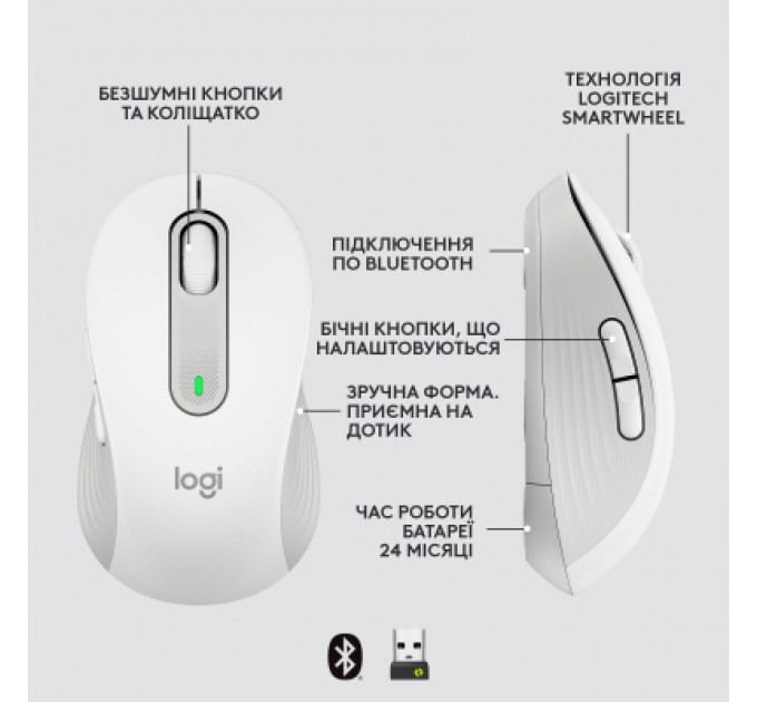 Logitech Мишка Logitech Signature M650 L Wireless Mouse for Business Off-White (910-006349)