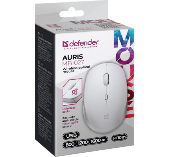 Defender Мишка Defender Auris MB-027 Silent Wireless White (52028)