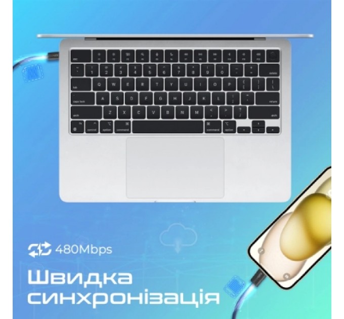 Дата кабель USB-C to USB-C ecoline-cc200.navy Promate (ecoline-cc200.navy)