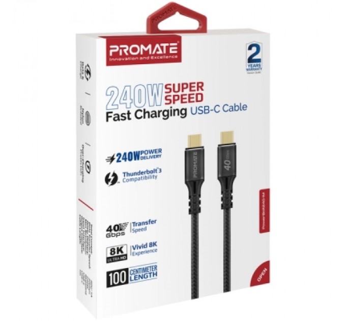 Дата кабель USB-C to USB-C powerbolt240-2m.black Promate (powerbolt240-2m.black)