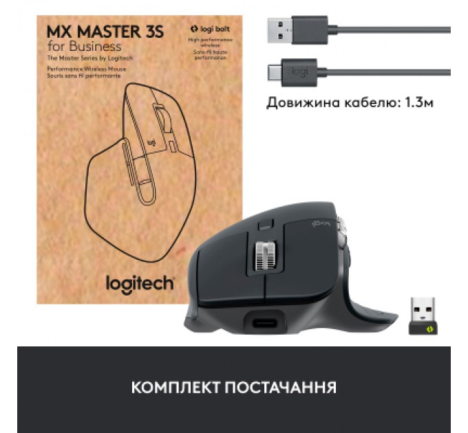 Logitech Мишка Logitech MX Master 3S for Business Performance Wireless/Bluetooth Graphite (910-006582)