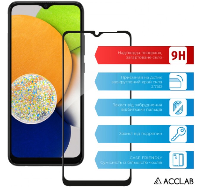 Скло захисне ACCLAB Full Glue Samsung A03 Black (1283126521621)
