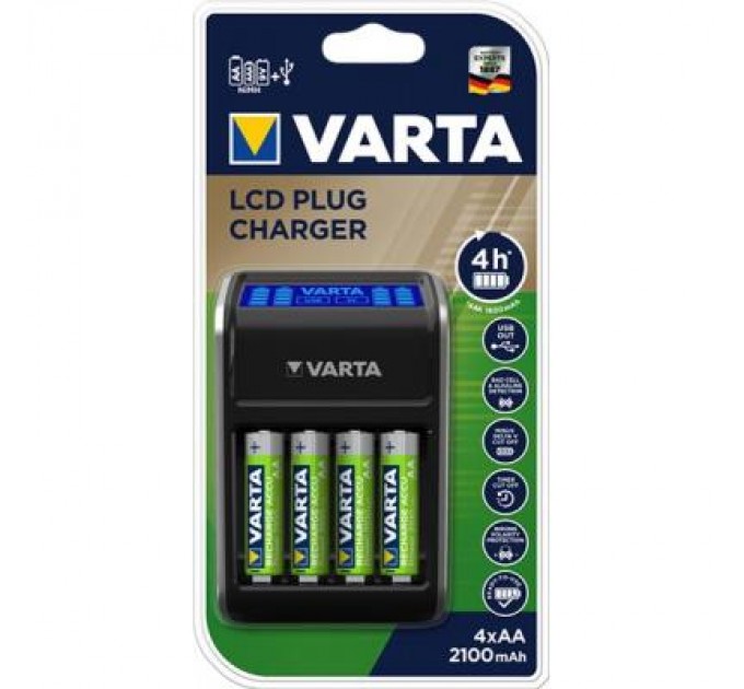 Зарядний пристрій для акумуляторів Varta LCD PLUG CHARGER +4*AA 2100 mAh (57687101441)