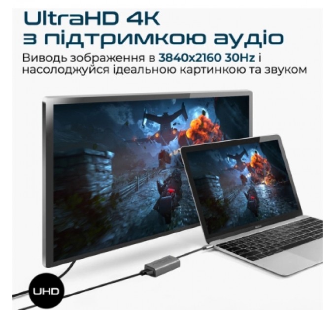 Перехідник USB-C to HDMI 4K30Hz grey Promate (medialink-h1.grey)
