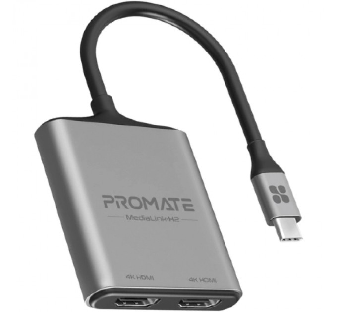 Перехідник USB-C to 2xHDMI 4K Promate (medialink-h2.grey)