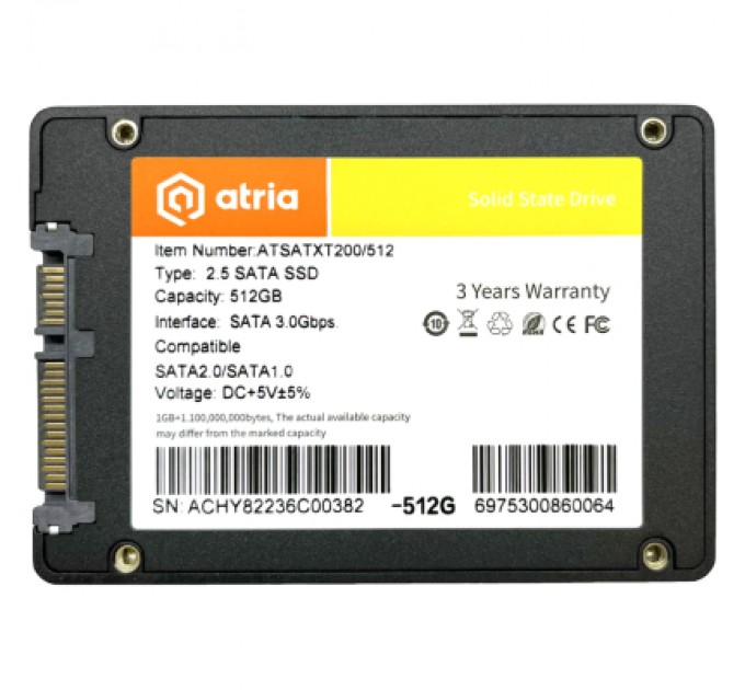 ATRIA Накопичувач SSD 2.5" 512GB XT200 ATRIA (ATSATXT200/512)
