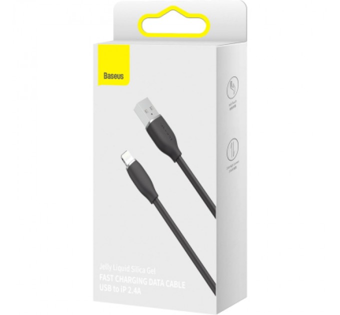 Дата кабель USB 2.0 AM to Lightning 2.0m 2.4A Jelly Liquid Silica Gel Black Baseus (CAGD000101)