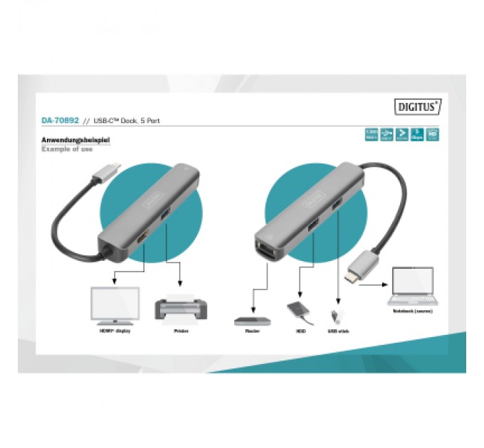 Digitus Концентратор Digitus USB-C 5 Port (DA-70892)
