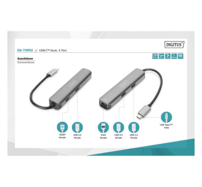 Digitus Концентратор Digitus USB-C 5 Port (DA-70892)