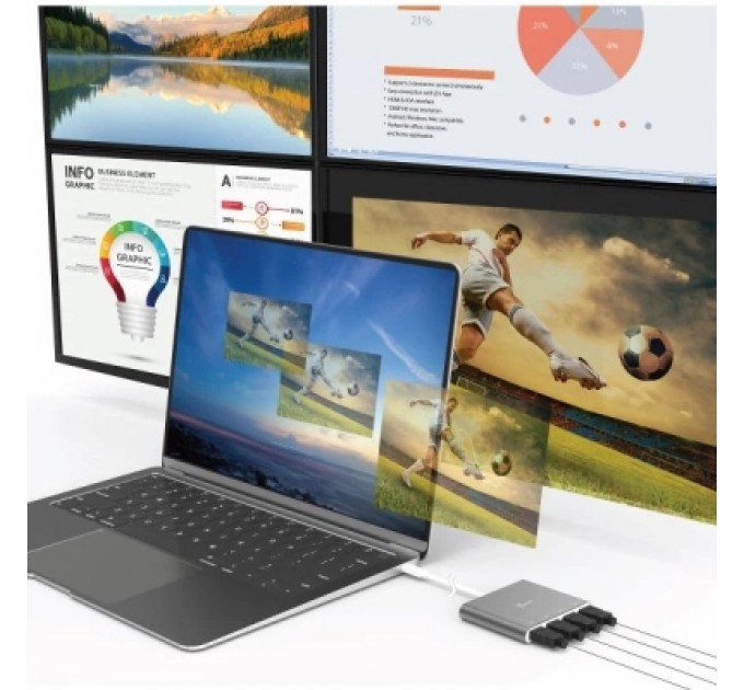 Адаптер USB-C to 4xHDMI F quad display J5create (JCA366-N)