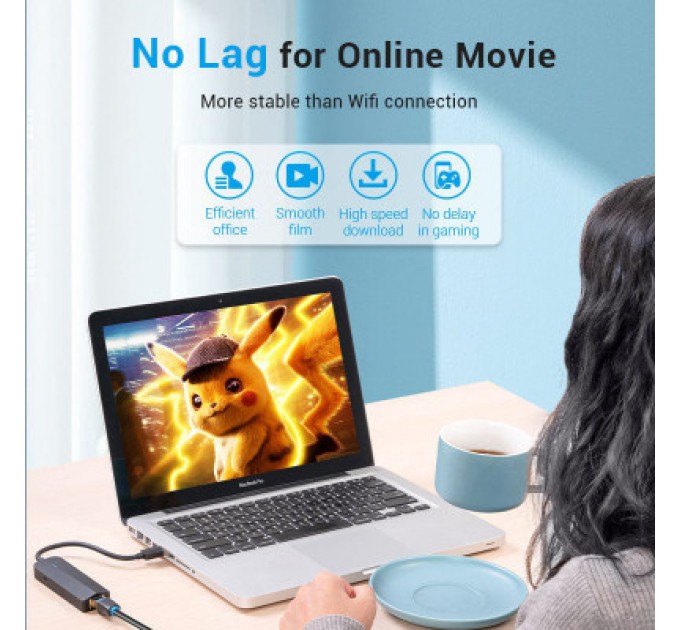 Концентратор Vention USB 3.0 to 3хUSB 3.0/RJ45 Gigabit black (CHNBB)