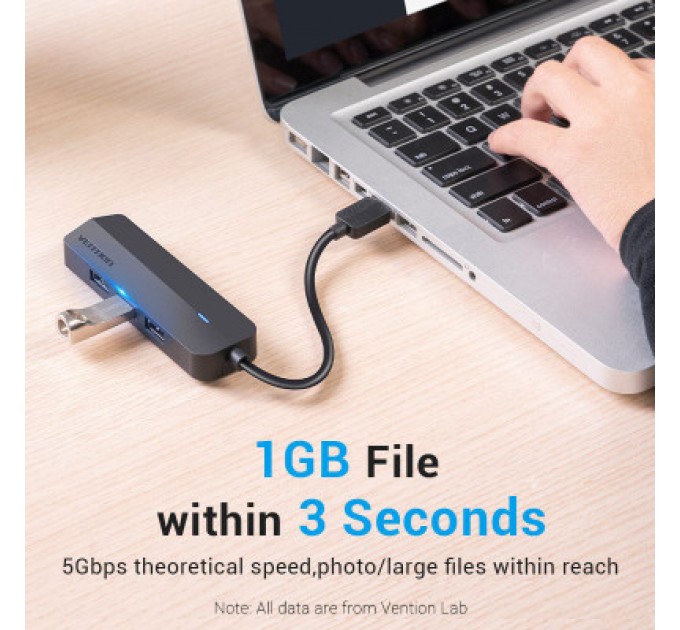 Концентратор Vention USB 3.0 to 3хUSB 3.0/RJ45 Gigabit black (CHNBB)