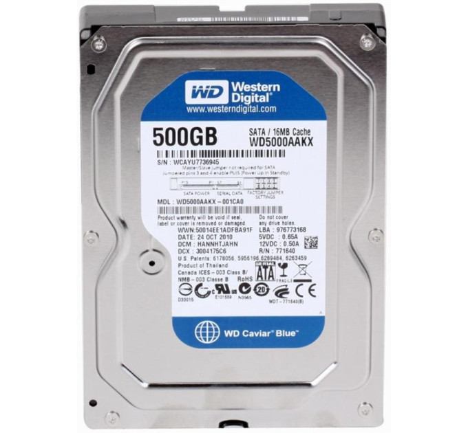 WD_ Накопичувач HDD SATA  500GB WD Blue 7200rpm 16MB (WD5000AAKX) Refurbished