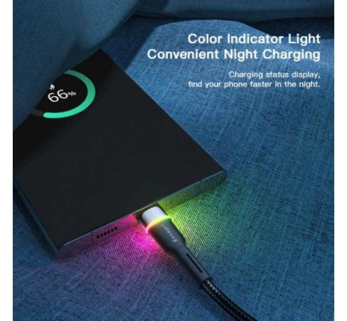 Essager Дата кабель USB 2.0 AM to USB-C 0.5m 3A LED black Essager (EXCT-XCDB01)