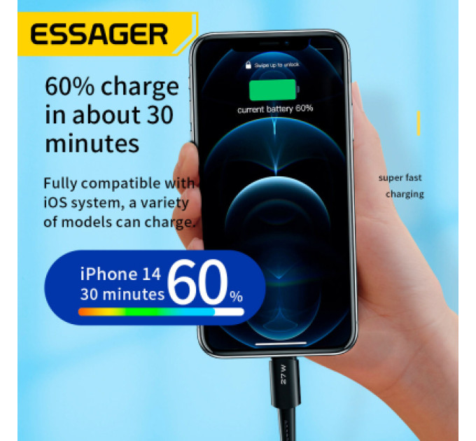 Essager Дата кабель USB-C to Lightning 0.5m 20W black Essager (EXCTL-CGB01)
