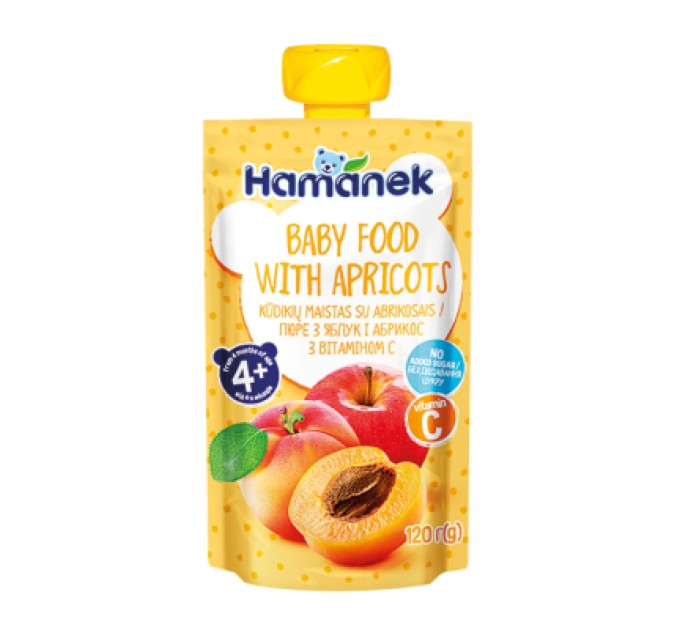 Дитяче пюре Hamanek Pouch яблуко і абрикос, 120 г (8595139783914)