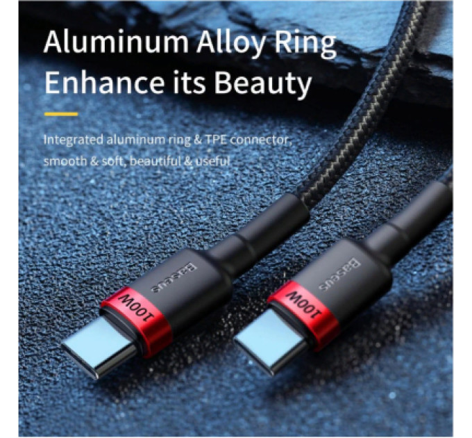 Baseus Дата кабель USB-C to USB-C 2.0m PD2.0 100W (20V/5A) red+black Baseus (CATKLF-AL91)