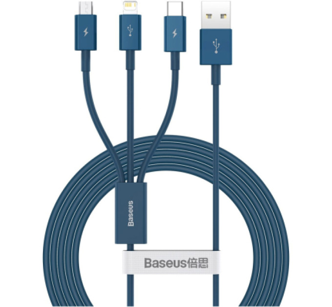 Baseus Дата кабель USB 2.0 AM to Lightning + Micro 5P + Type-C 1.5m 3.5A blue Baseus (CAMLTYS-03)