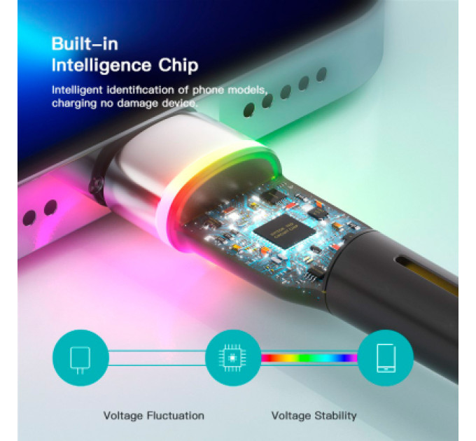 Essager Дата кабель USB 2.0 AM to Lightning 2.0m 2.4A LED black Essager (EXCL-XCDA01)