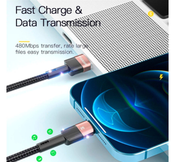 Essager Дата кабель USB 2.0 AM to Lightning 2.0m 2.4A black Essager (EXCL-XCA01)