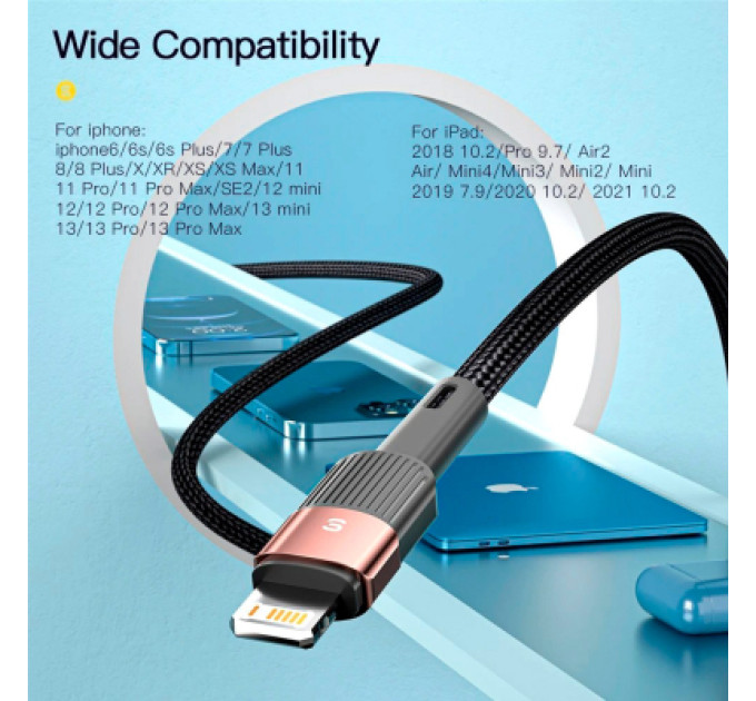 Essager Дата кабель USB 2.0 AM to Lightning 2.0m 2.4A black Essager (EXCL-XCA01)