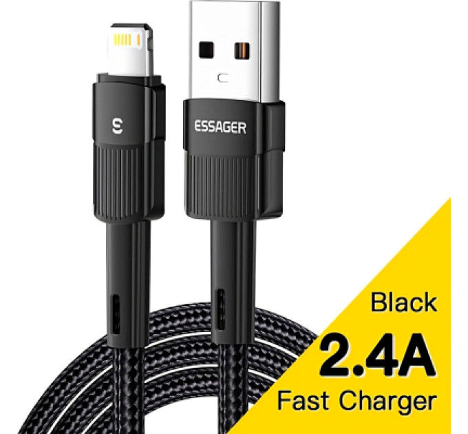 Essager Дата кабель USB 2.0 AM to Lightning 2.0m 2.4A black Essager (EXCL-XCA01)