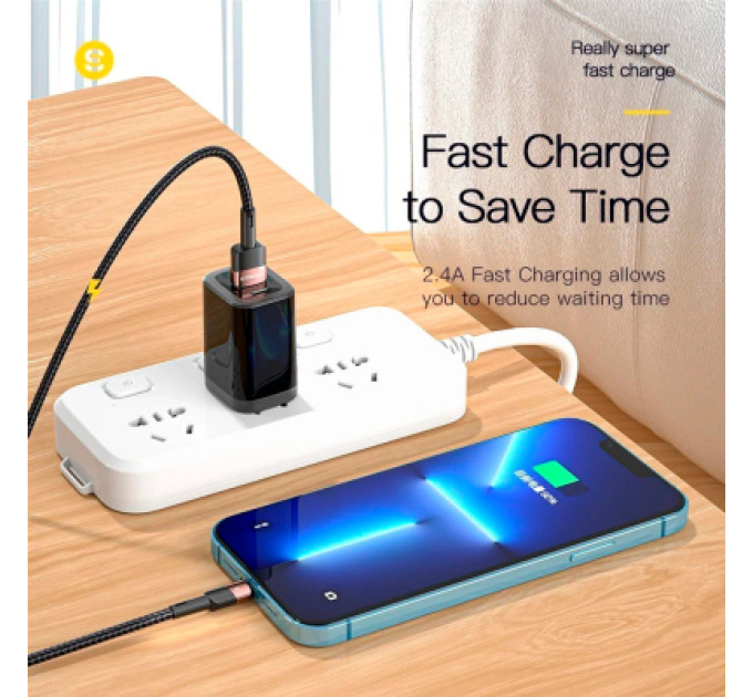 Essager Дата кабель USB 2.0 AM to Lightning 2.0m 2.4A black Essager (EXCL-XCA01)
