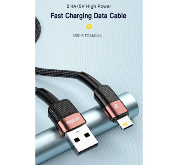 Essager Дата кабель USB 2.0 AM to Lightning 2.0m 2.4A black Essager (EXCL-XCA01)