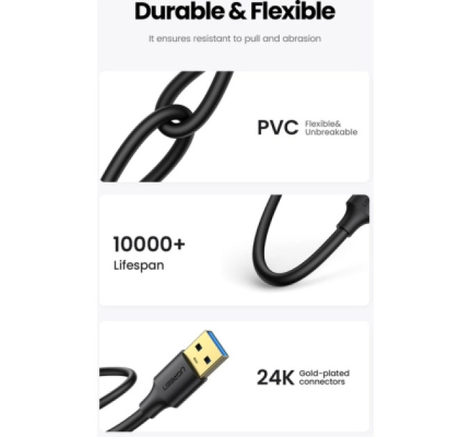 Ugreen Дата кабель USB 3.0 AM/AM 2.0m US128 black Ugreen (10371)