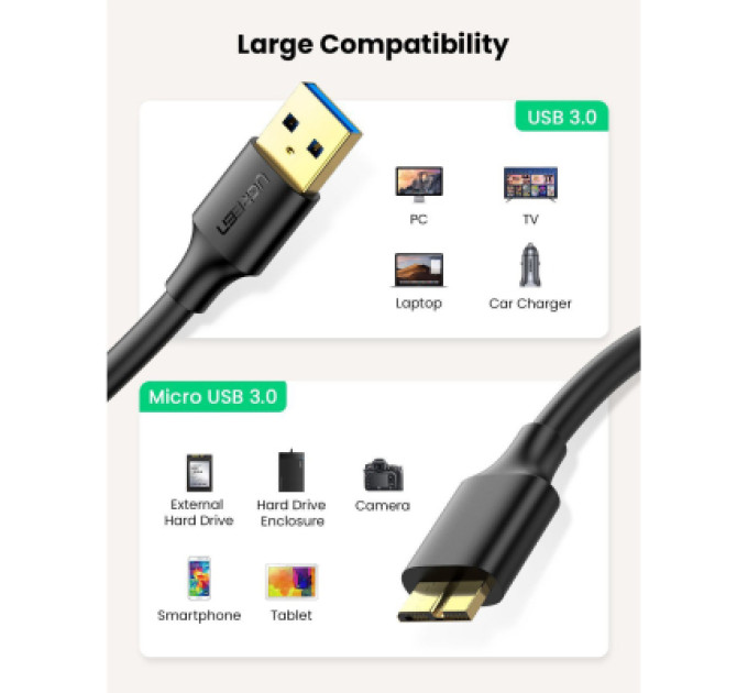 Ugreen Дата кабель USB 3.0 AM to Micro B 0.5m US130 black Ugreen (10840)
