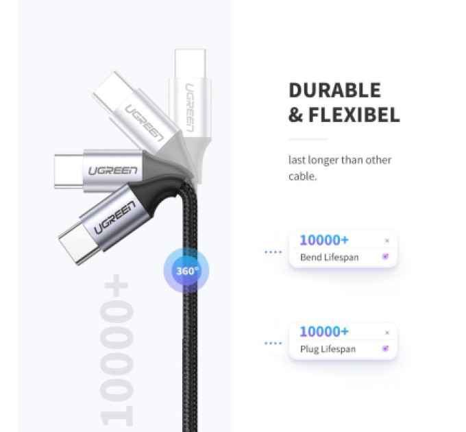 Ugreen Дата кабель USB-C to USB-C 0.5m 3A 60W US261 black/gray Ugreen (50149)