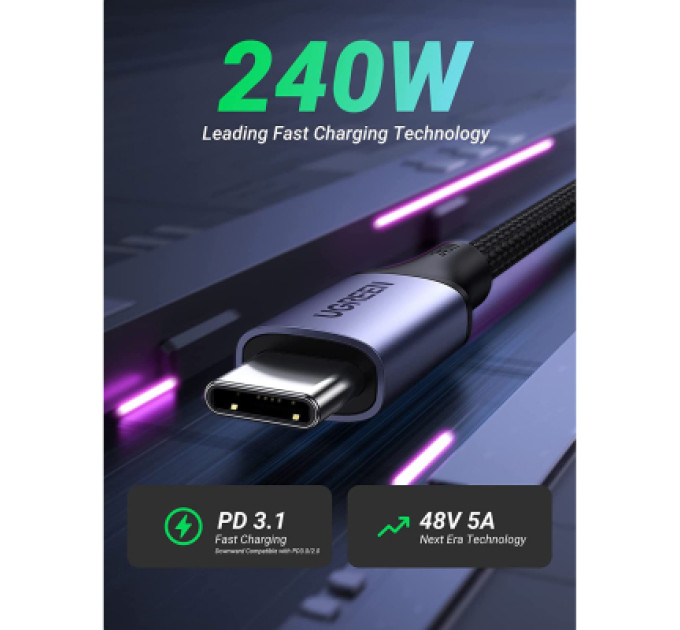 Ugreen Дата кабель USB-C to USB-C 1.0m 240W US535 space gray Ugreen (15311)
