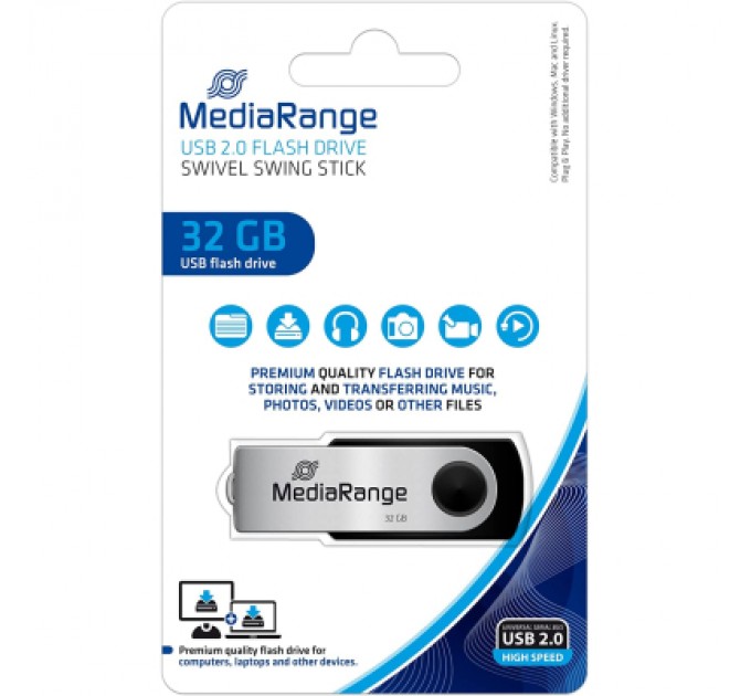 Mediarange USB флеш накопичувач Mediarange 32GB Black/Silver USB 2.0 (MR911)