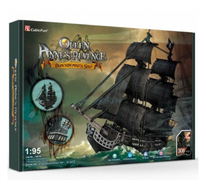 Пазл Cubic Fun Тривимірна головоломка-конструктор Корабель Чорної Бороди "Помста Королеви Анни" (T4018h)