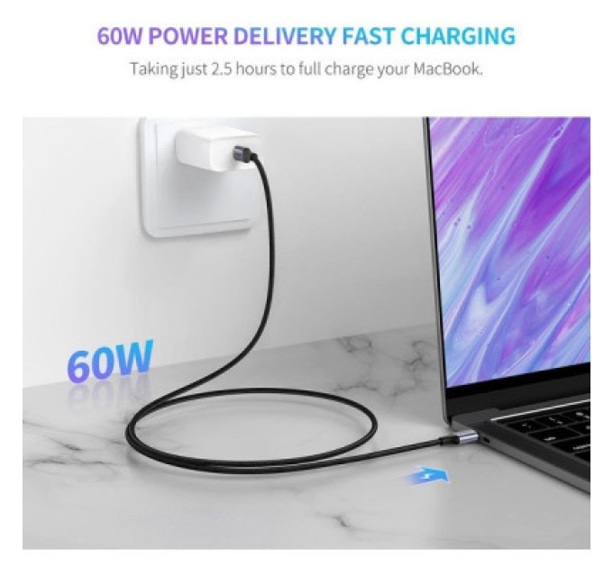 Ugreen Дата кабель USB-C to USB-C 1.0m US261 3A Alum. Braid Gray\Black Ugreen (50150)