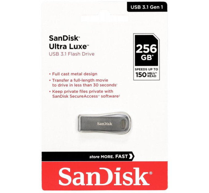 SanDisk USB флеш накопичувач SanDisk 256GB Ultra Luxe Silver USB 3.1 (SDCZ74-256G-G46)
