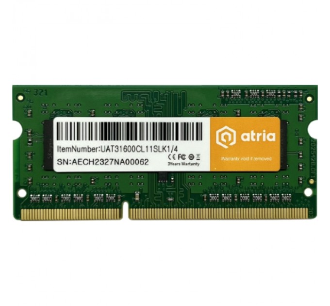ATRIA Модуль пам'яті для ноутбука SoDIMM DDR3 4GB 1600 MHz ATRIA (UAT31600CL11SLK1/4)