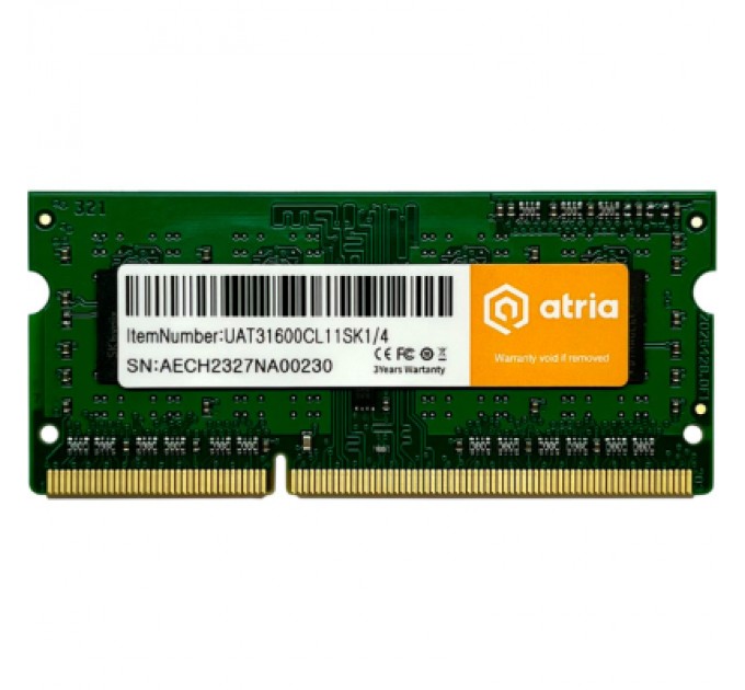 ATRIA Модуль пам'яті для ноутбука SoDIMM DDR3 4GB 1600 MHz ATRIA (UAT31600CL11SK1/4)