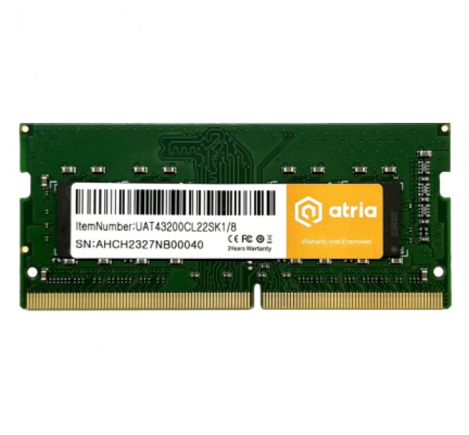 ATRIA Модуль пам'яті для ноутбука SoDIMM DDR4 8GB 3200 MHz ATRIA (UAT43200CL22SK1/8)