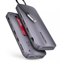 Багатопортовий USB-C хаб 10 Гбіт/с. NVMe/SATA M.2, HDMI та DisplayPort. Кабель USB-C 50 см AXAGON