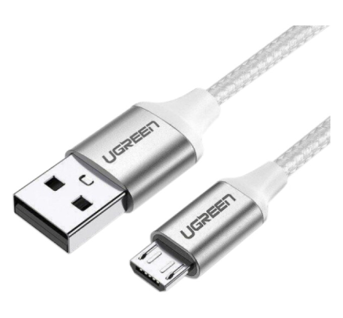 Ugreen Дата кабель USB 2.0 AM to Micro 5P 2.0m US290 3A 18W Nickel Plating White Ugreen (60153)