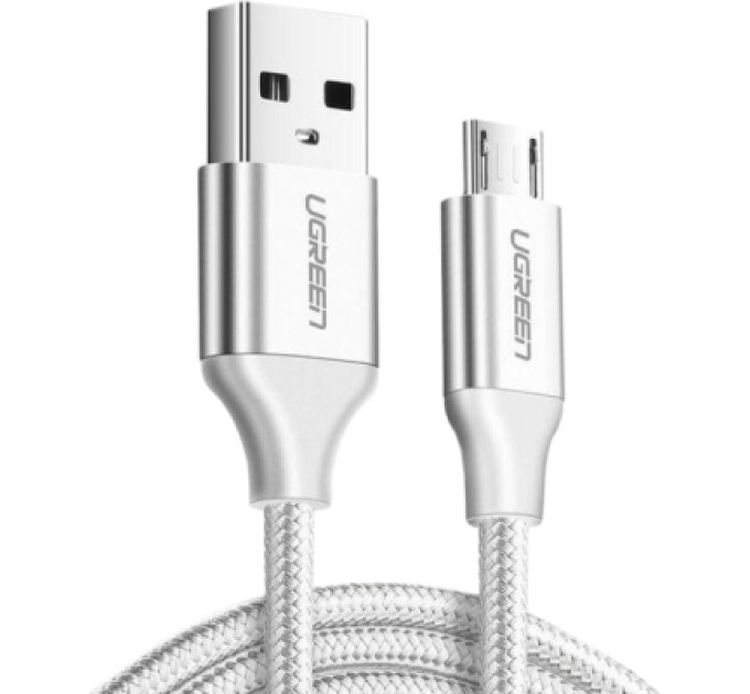 Ugreen Дата кабель USB 2.0 AM to Micro 5P 2.0m US290 3A 18W Nickel Plating White Ugreen (60153)