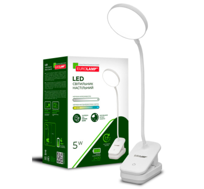 Eurolamp Настільна лампа Eurolamp 5W 400Lm 2800-6500K Type-C+Battery 2400mAh (LED-TLB-5W(P))
