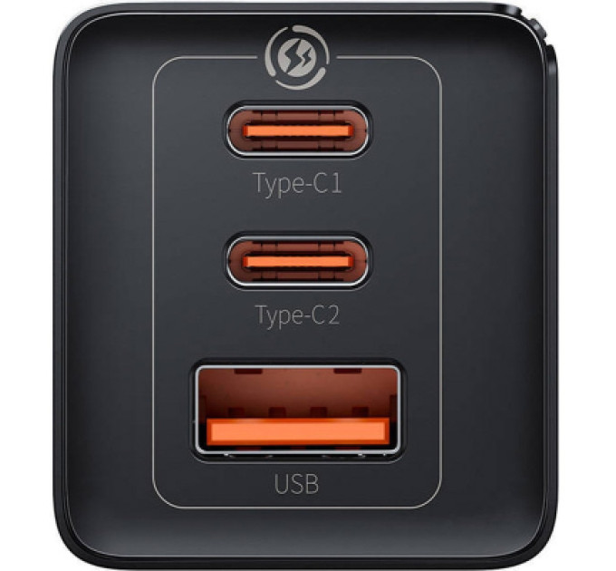 Baseus Зарядний пристрій Baseus 2xUSB-C 65W + 1xUSB GaN + cable USB-C to USB-C 100W 1.0m black (CCGP120201)