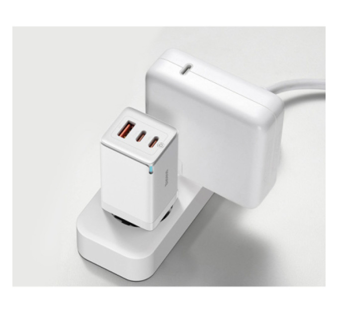 Baseus Зарядний пристрій Baseus 2xUSB-C 65W + 1xUSB GaN + cable USB-C to USB-C 100W 1.0m white (CCGP120202)