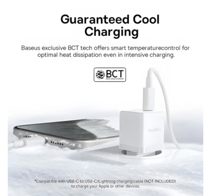 Baseus Зарядний пристрій Baseus 1xUSB-C 20W + 1xUSB white + cable USB-C to USB-C 60W 1.0m (P10111608213-01)