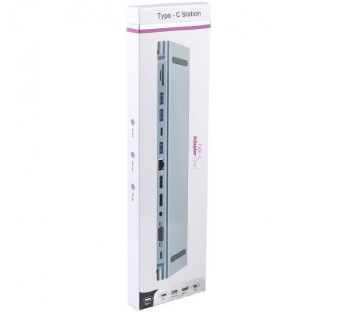 Dynamode Порт-реплікатор Dynamode 11-in-1 USB-C to HDTV 4K/30Hz, VGA, 1хUSB3.0, RJ45, Type-C PD, Audio, SD/MicroSD (BYL-2003)