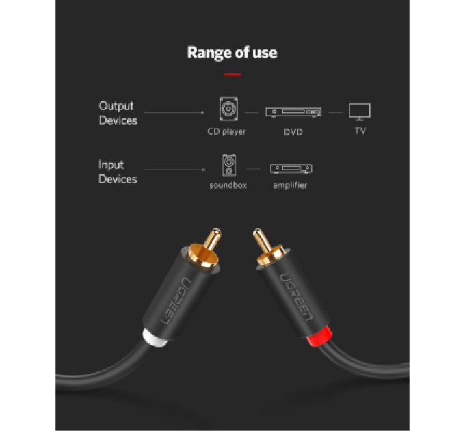 Ugreen Кабель мультимедійний 2xRCA M to 2xRCA M 3.0m AV104 black Ugreen (10519)