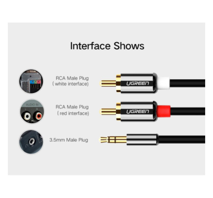 Ugreen Кабель мультимедійний 3.5mm M to 2xRCA M 5.0m AV116 black Ugreen (10591)