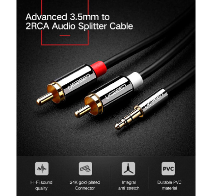 Ugreen Кабель мультимедійний 3.5mm M to 2xRCA M 5.0m AV116 black Ugreen (10591)
